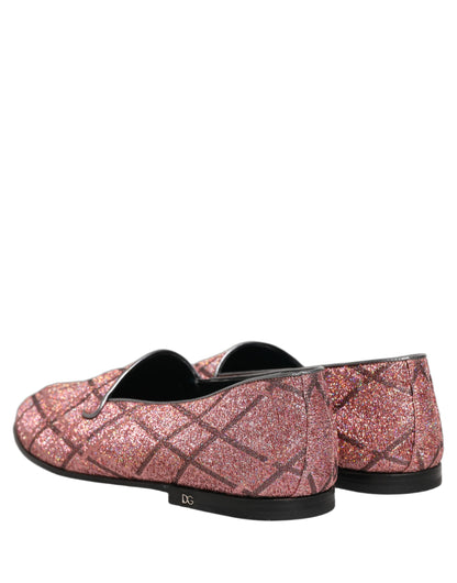 Dolce & Gabbana 9 To 5 Men's Leather & Lurex Loafer Slip-On Shoes - Pink Patterned Signature