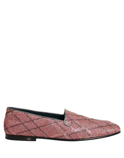 Dolce & Gabbana 9 To 5 Men's Leather & Lurex Loafer Slip-On Shoes - Pink Patterned Signature