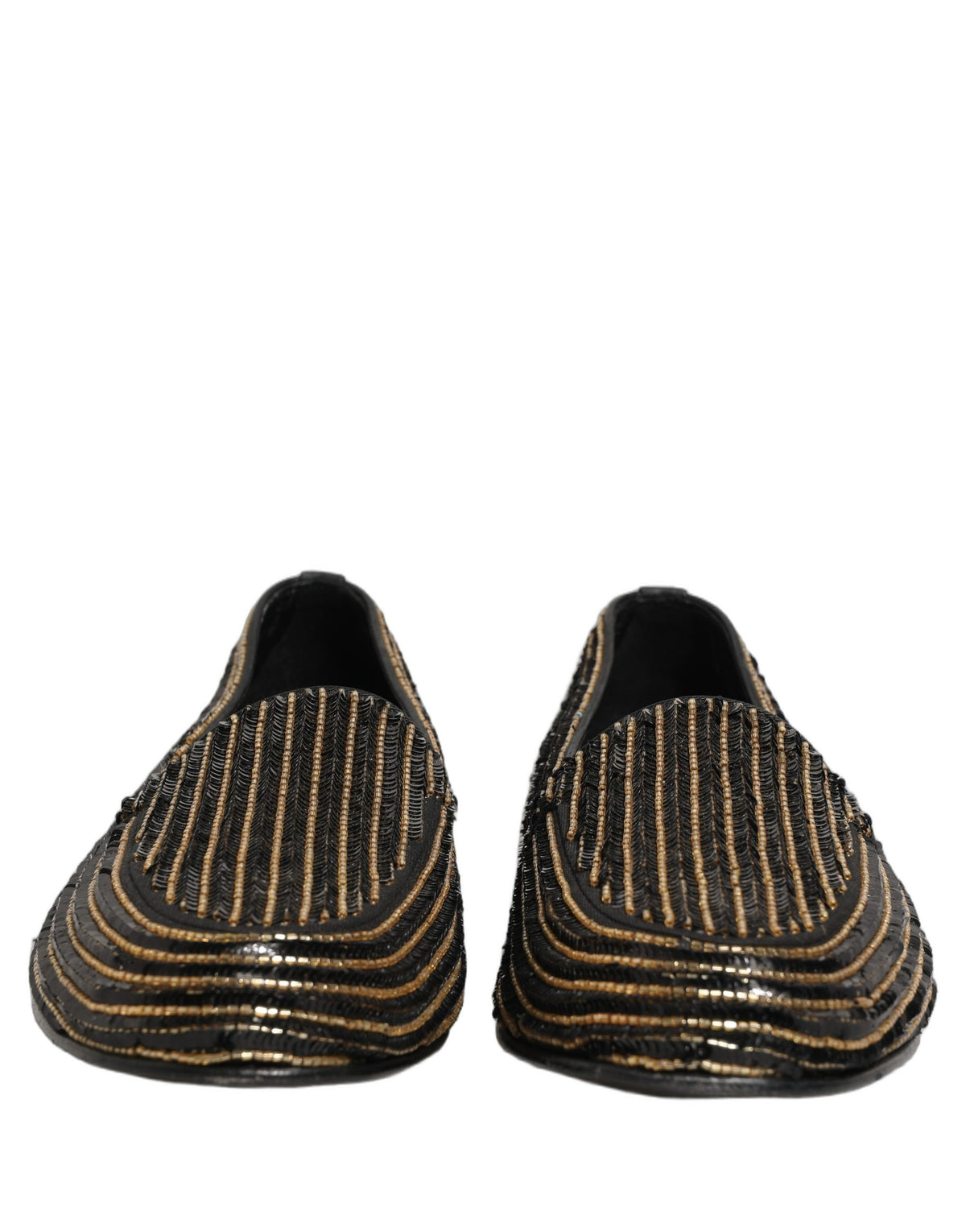 Dolce & Gabbana 9 To 5 Men's Leather Loafer Slip-On Shoes - Black Gold Signature