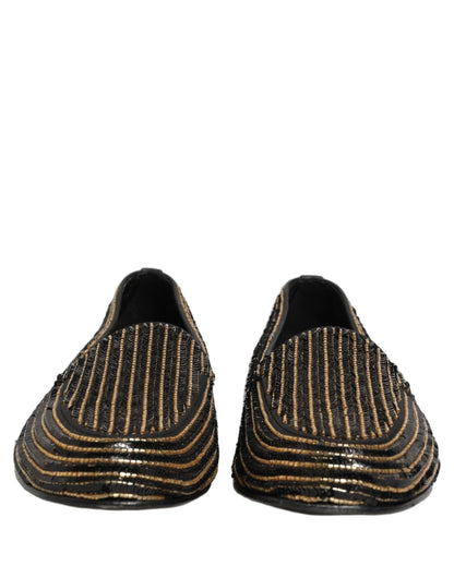 Dolce & Gabbana 9 To 5 Men's Leather Loafer Slip-On Shoes - Black Gold Signature