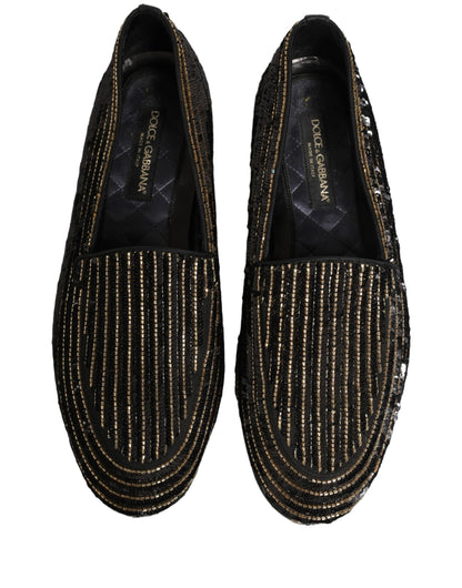 Dolce & Gabbana 9 To 5 Men's Leather Loafer Slip-On Shoes - Black Gold Signature