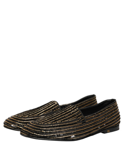 Dolce & Gabbana 9 To 5 Men's Leather Loafer Slip-On Shoes - Black Gold Signature