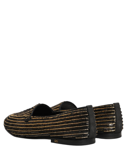 Dolce & Gabbana 9 To 5 Men's Leather Loafer Slip-On Shoes - Black Gold Signature