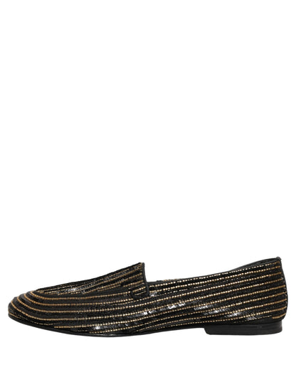 Dolce & Gabbana 9 To 5 Men's Leather Loafer Slip-On Shoes - Black Gold Signature