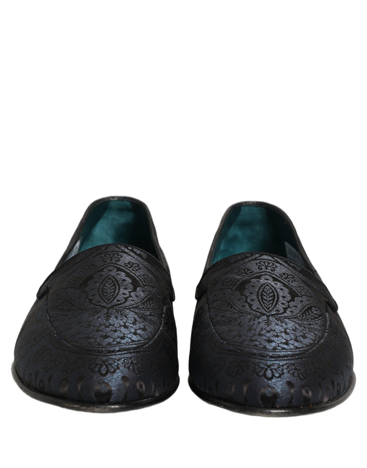 Dolce & Gabbana 9 To 5 501 Aria Men's Leather Loafer Slip-On Shoes - Black Blue Patterned Jacquard Signature