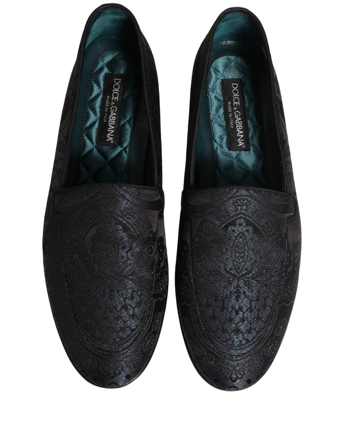 Dolce & Gabbana 9 To 5 501 Aria Men's Leather Loafer Slip-On Shoes - Black Blue Patterned Jacquard Signature