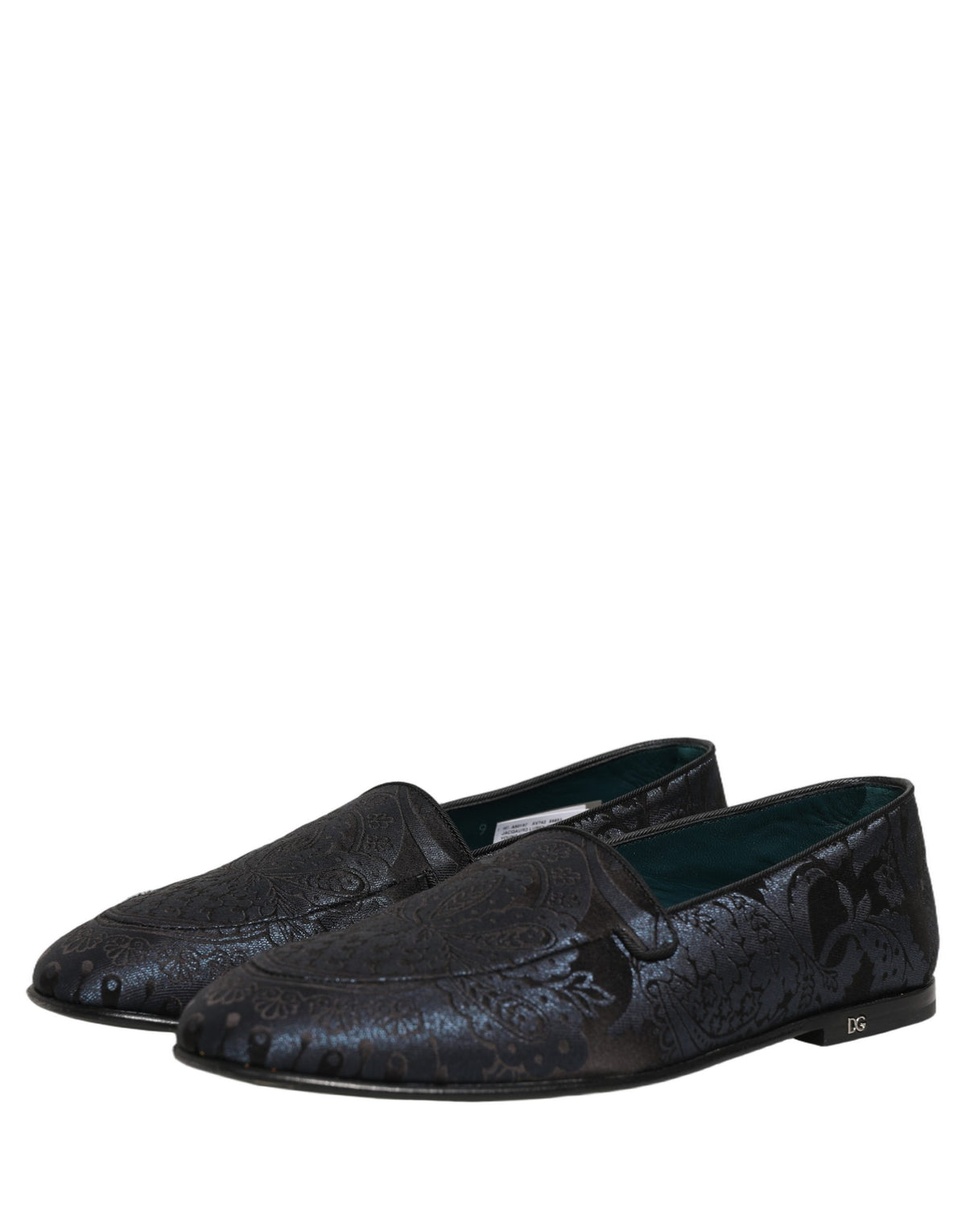 Dolce & Gabbana 9 To 5 501 Aria Men's Leather Loafer Slip-On Shoes - Black Blue Patterned Jacquard Signature