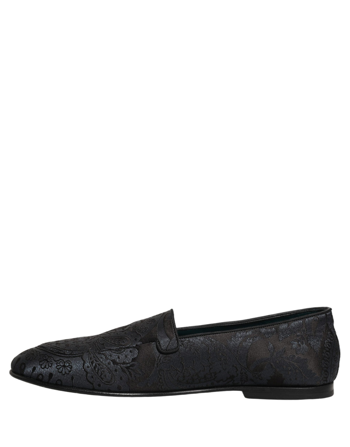 Dolce & Gabbana 9 To 5 501 Aria Men's Leather Loafer Slip-On Shoes - Black Blue Patterned Jacquard Signature