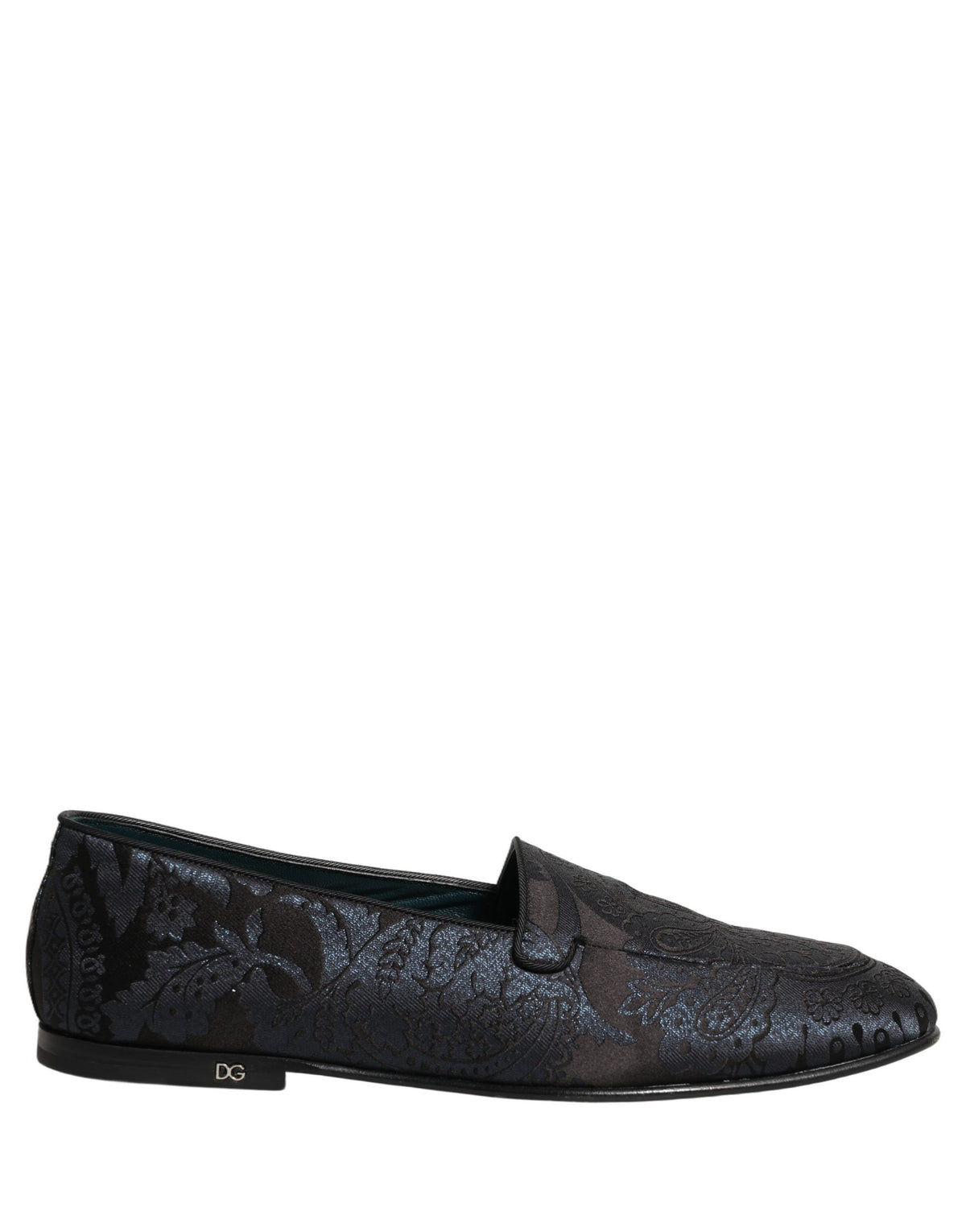 Dolce & Gabbana 9 To 5 501 Aria Men's Leather Loafer Slip-On Shoes - Black Blue Patterned Jacquard Signature