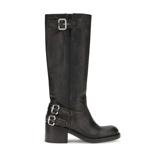 Lace-Up Biker High Knee-High Boots by Chloé for women in bos taurus calfskin leather black & silver features an enchanting design from the Paddington Women's Bos Taurus Calfskin Leather Lace-Up Biker High Knee-High Boots collection, highlighting a enchanting and for a refined look.