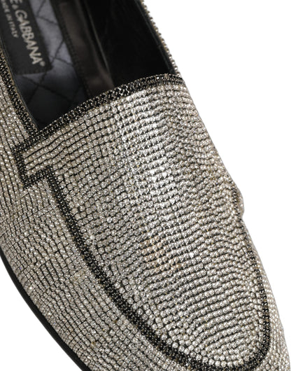 Dolce & Gabbana 9 To 5 Men's Leather & Crystal Loafer Slip-On Shoes - Silver Signature