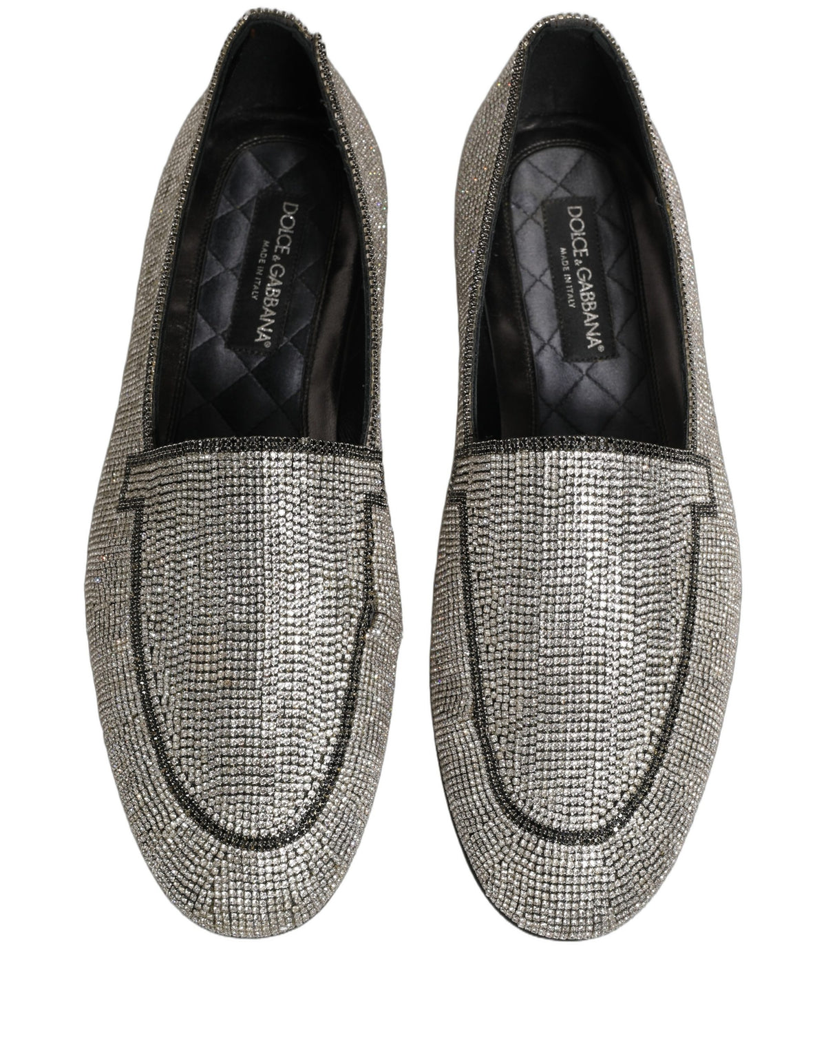Dolce & Gabbana 9 To 5 Men's Leather & Crystal Loafer Slip-On Shoes - Silver Signature