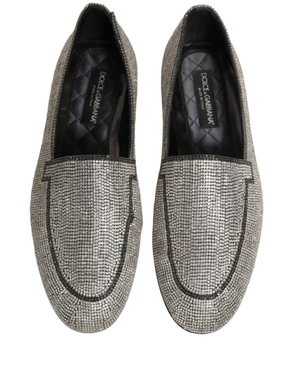Dolce & Gabbana 9 To 5 Men's Leather & Crystal Loafer Slip-On Shoes - Silver Signature