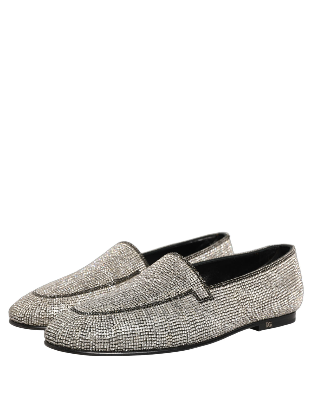 Dolce & Gabbana 9 To 5 Men's Leather & Crystal Loafer Slip-On Shoes - Silver Signature