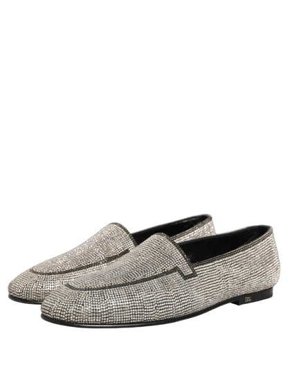Dolce & Gabbana 9 To 5 Men's Leather & Crystal Loafer Slip-On Shoes - Silver Signature