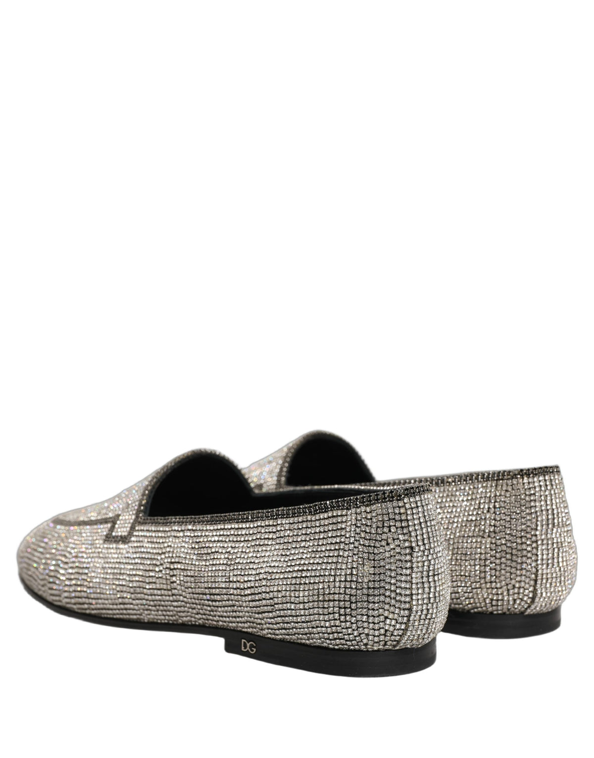 Dolce & Gabbana 9 To 5 Men's Leather & Crystal Loafer Slip-On Shoes - Silver Signature