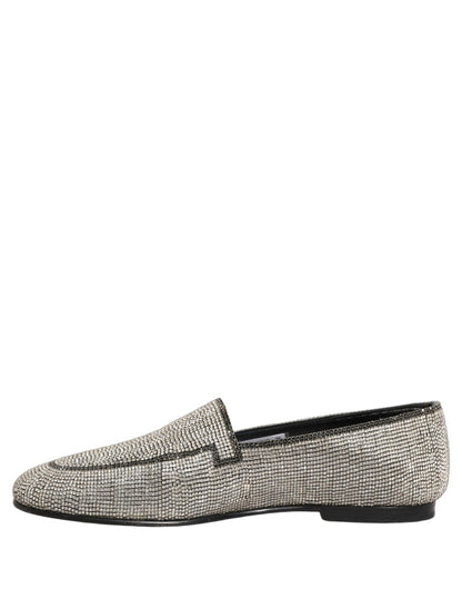 Dolce & Gabbana 9 To 5 Men's Leather & Crystal Loafer Slip-On Shoes - Silver Signature