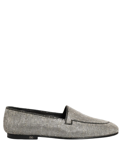 Dolce & Gabbana 9 To 5 Men's Leather & Crystal Loafer Slip-On Shoes - Silver Signature