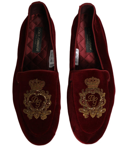 Dolce & Gabbana 9 To 5 Aria Men's Leather & Velvet Loafer Slip-On Shoes - Maroon Signature