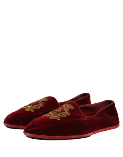 Dolce & Gabbana 9 To 5 Aria Men's Leather & Velvet Loafer Slip-On Shoes - Maroon Signature