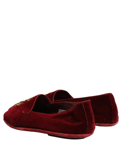 Dolce & Gabbana 9 To 5 Aria Men's Leather & Velvet Loafer Slip-On Shoes - Maroon Signature