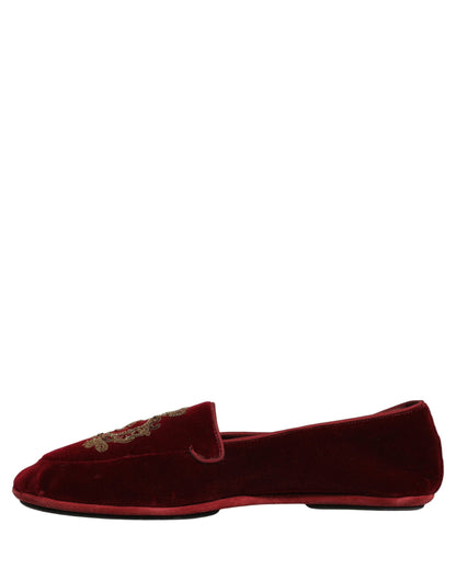 Dolce & Gabbana 9 To 5 Aria Men's Leather & Velvet Loafer Slip-On Shoes - Maroon Signature