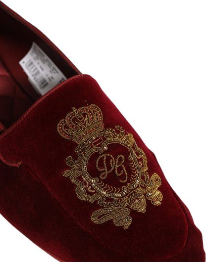 Dolce & Gabbana 9 To 5 Aria Men's Leather & Velvet Loafer Slip-On Shoes - Maroon Signature