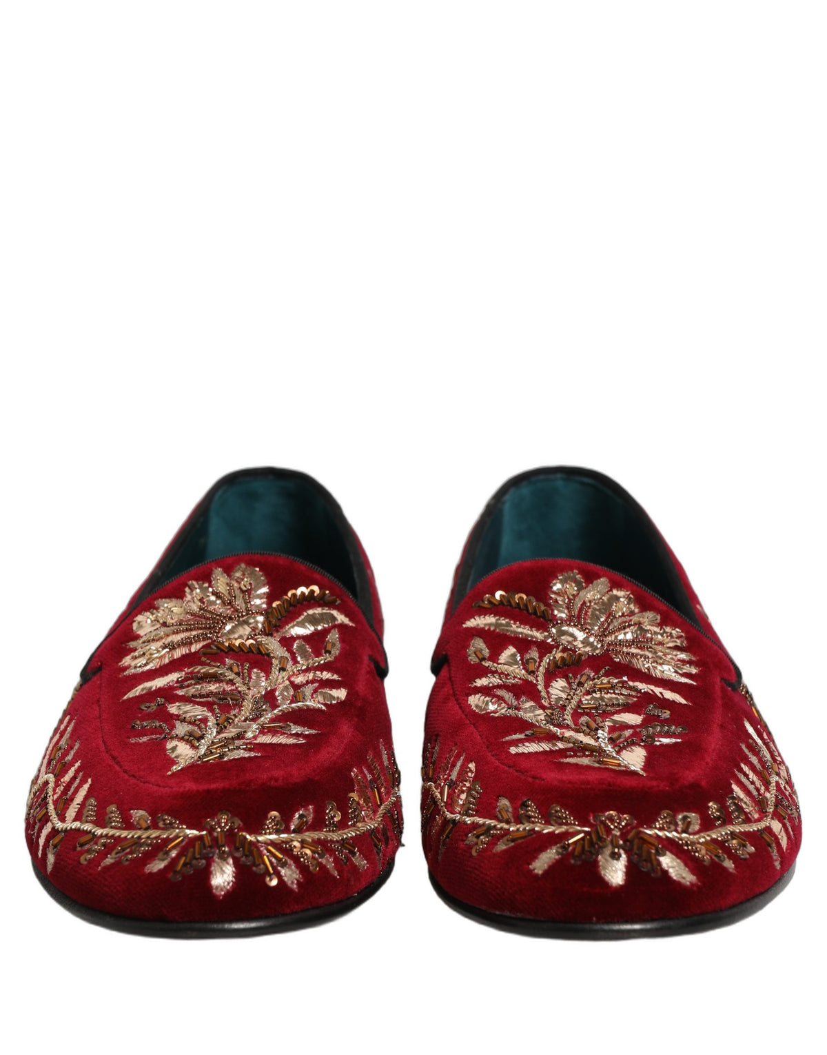 Dolce & Gabbana 9 To 5 Aria Men's Leather & Velvet Loafer Slip-On Shoes - Red Floral Signature