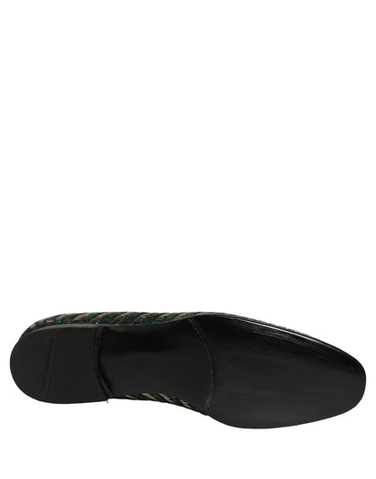 Dolce & Gabbana 9 To 5 Aria Men's Leather & Rhinestone Loafer Slip-On Shoes - Green Silver Signature