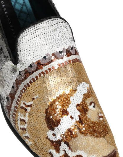 Dolce & Gabbana 9 To 5 Men's Leather Loafer Slip-On Shoes - Gold White Signature