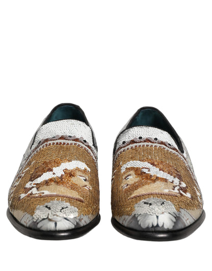 Dolce & Gabbana 9 To 5 Men's Leather Loafer Slip-On Shoes - Gold White Signature