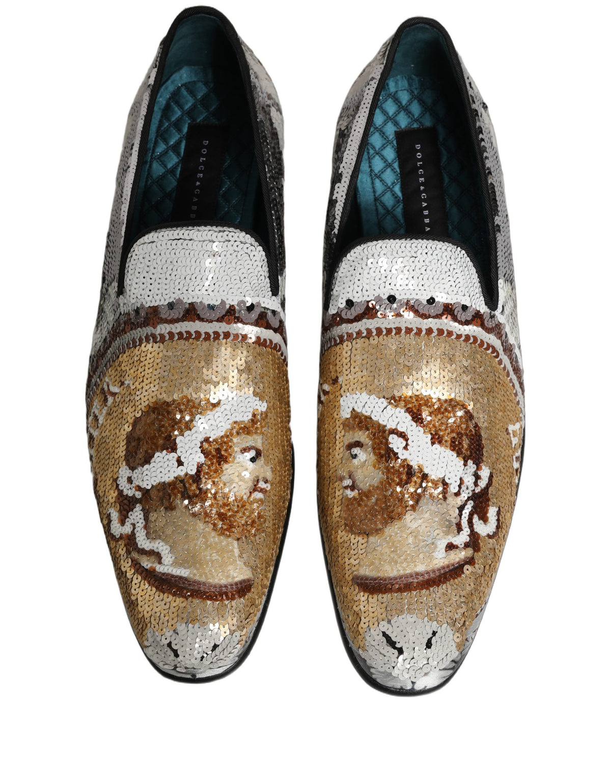 Dolce & Gabbana 9 To 5 Men's Leather Loafer Slip-On Shoes - Gold White Signature