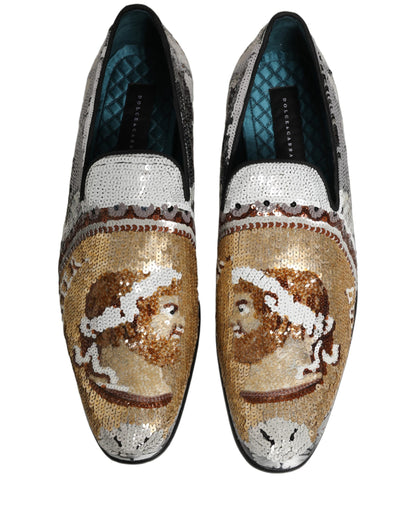 Dolce & Gabbana 9 To 5 Men's Leather Loafer Slip-On Shoes - Gold White Signature