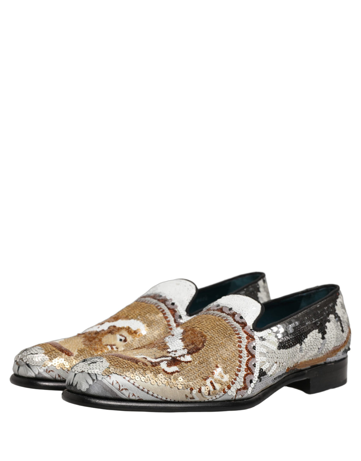 Dolce & Gabbana 9 To 5 Men's Leather Loafer Slip-On Shoes - Gold White Signature