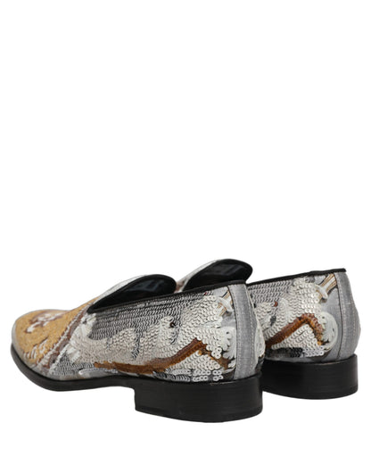 Dolce & Gabbana 9 To 5 Men's Leather Loafer Slip-On Shoes - Gold White Signature