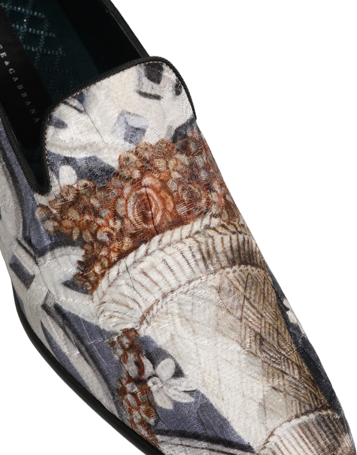 Dolce & Gabbana 9 To 5 501 Aria Men's Leather Loafer Slip-On Shoes - Black Blue Multicolor Patterned Floral Jacquard Signature