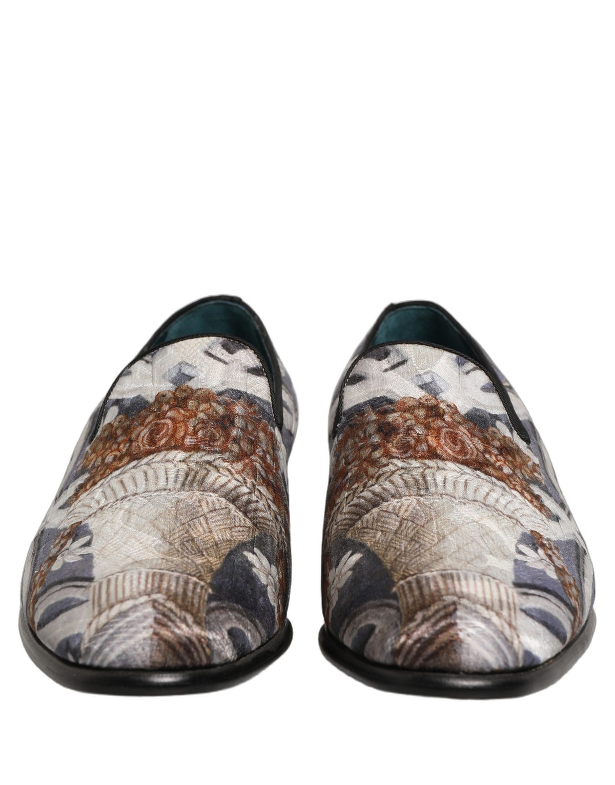 Dolce & Gabbana 9 To 5 501 Aria Men's Leather Loafer Slip-On Shoes - Black Blue Multicolor Patterned Floral Jacquard Signature