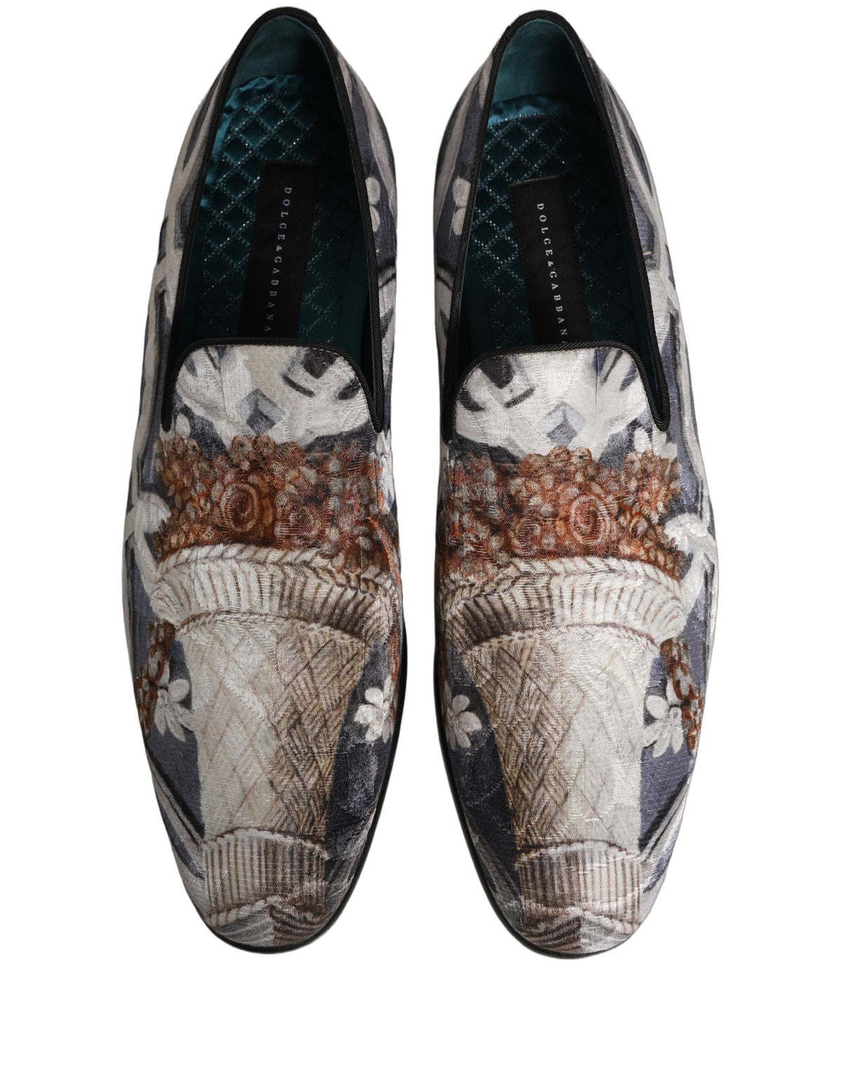 Dolce & Gabbana 9 To 5 501 Aria Men's Leather Loafer Slip-On Shoes - Black Blue Multicolor Patterned Floral Jacquard Signature