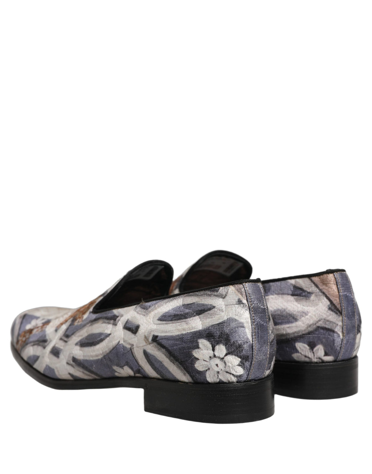 Dolce & Gabbana 9 To 5 501 Aria Men's Leather Loafer Slip-On Shoes - Black Blue Multicolor Patterned Floral Jacquard Signature