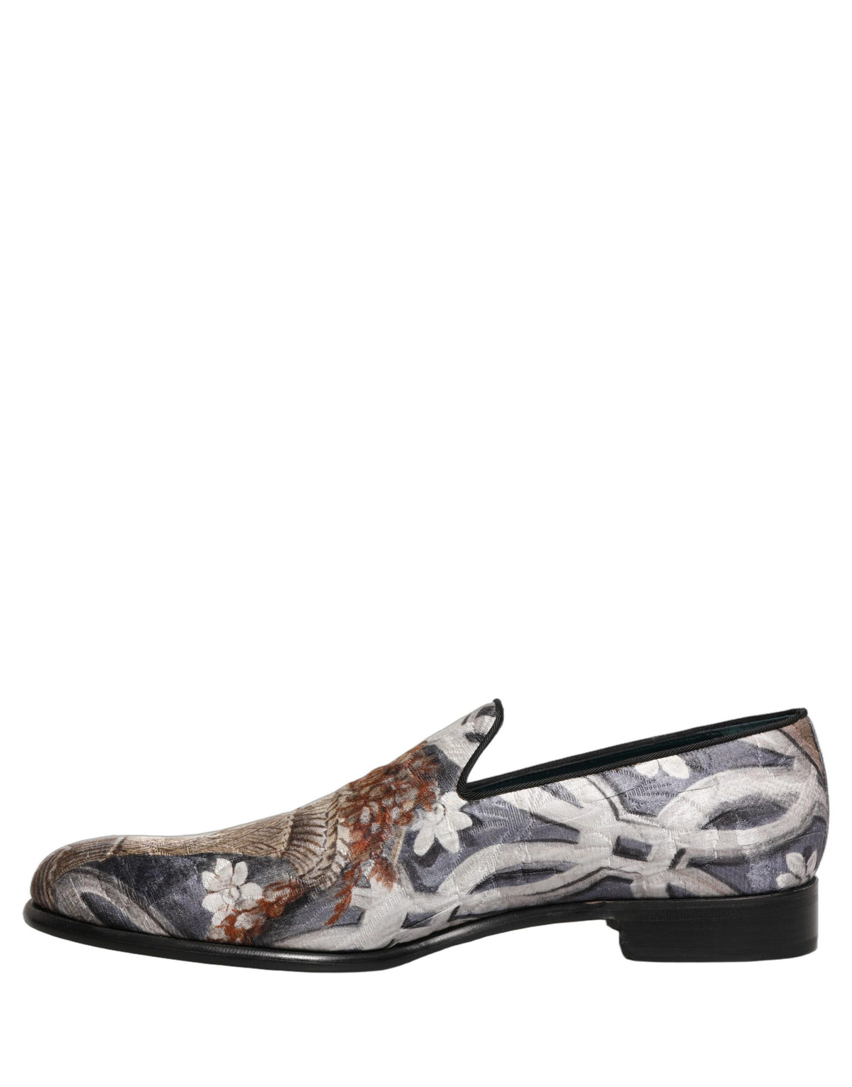 Dolce & Gabbana 9 To 5 501 Aria Men's Leather Loafer Slip-On Shoes - Black Blue Multicolor Patterned Floral Jacquard Signature