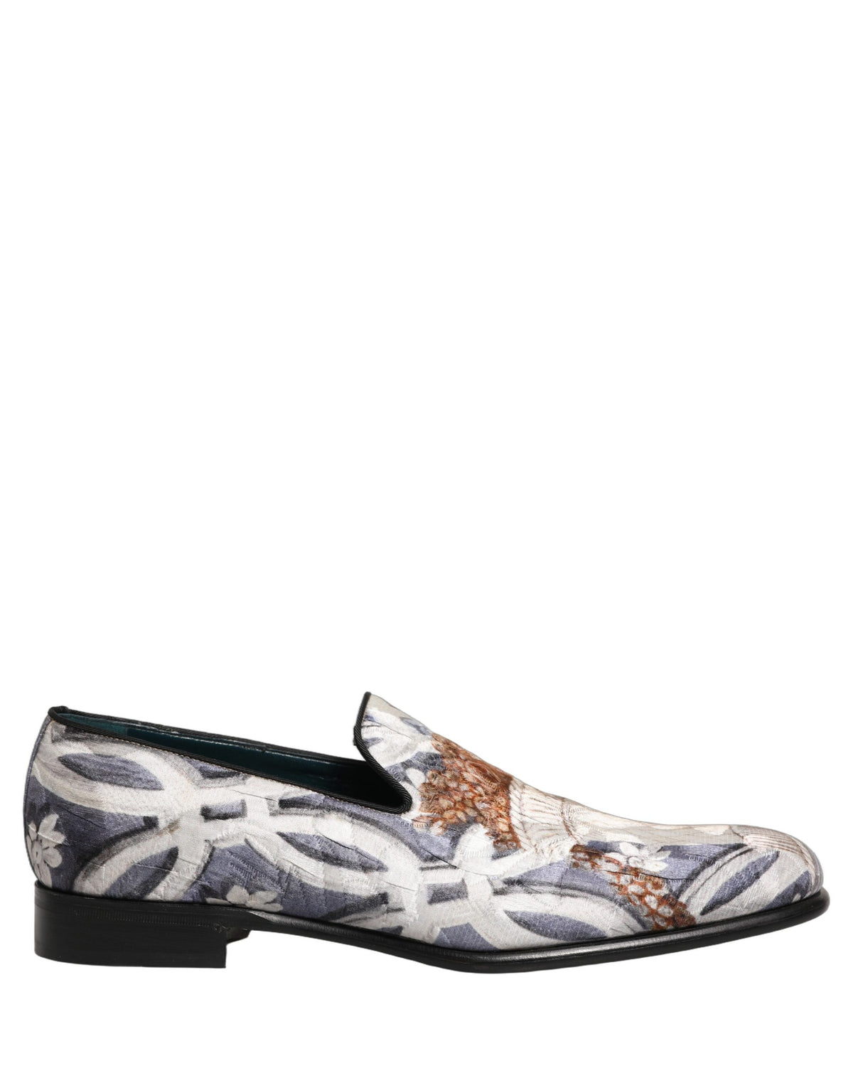 Dolce & Gabbana 9 To 5 501 Aria Men's Leather Loafer Slip-On Shoes - Black Blue Multicolor Patterned Floral Jacquard Signature