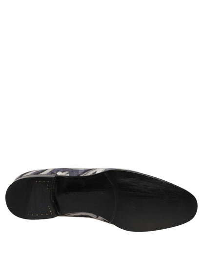 Dolce & Gabbana 9 To 5 501 Aria Men's Leather Loafer Slip-On Shoes - Black Blue Multicolor Patterned Floral Jacquard Signature