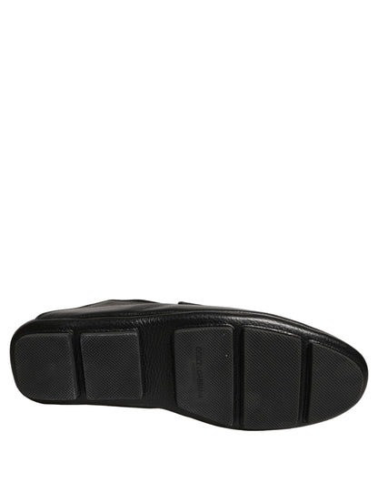 Dolce & Gabbana 9 To 5 Men's Deerskin Leather Loafer Slip-On Strap Shoes - Black Signature