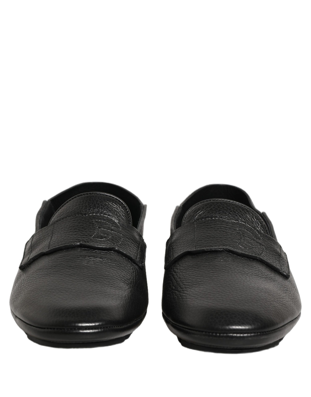 Dolce & Gabbana 9 To 5 Men's Deerskin Leather Loafer Slip-On Strap Shoes - Black Signature