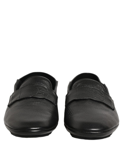 Dolce & Gabbana 9 To 5 Men's Deerskin Leather Loafer Slip-On Strap Shoes - Black Signature