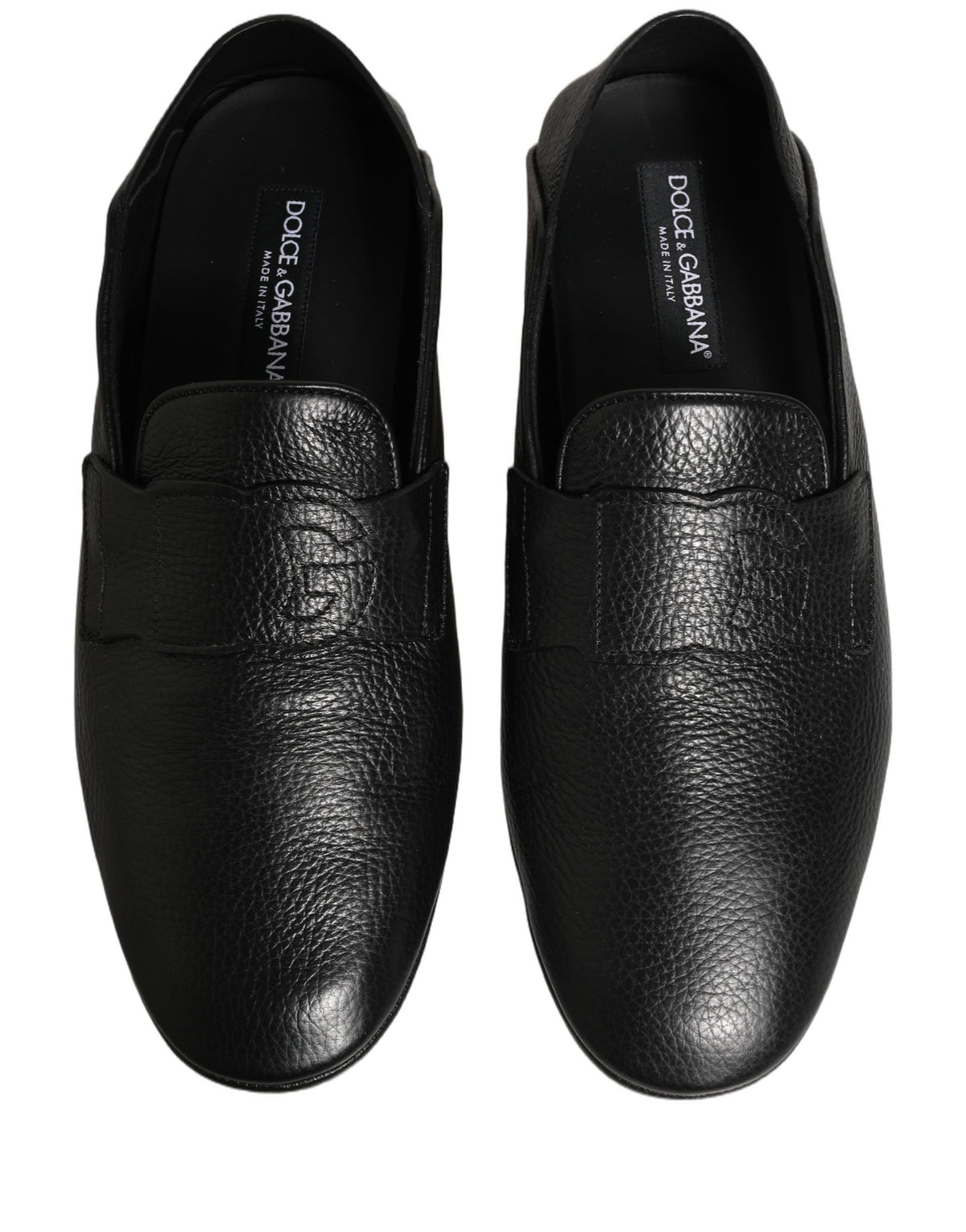 Dolce & Gabbana 9 To 5 Men's Deerskin Leather Loafer Slip-On Strap Shoes - Black Signature