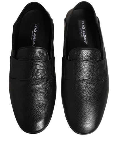 Dolce & Gabbana 9 To 5 Men's Deerskin Leather Loafer Slip-On Strap Shoes - Black Signature