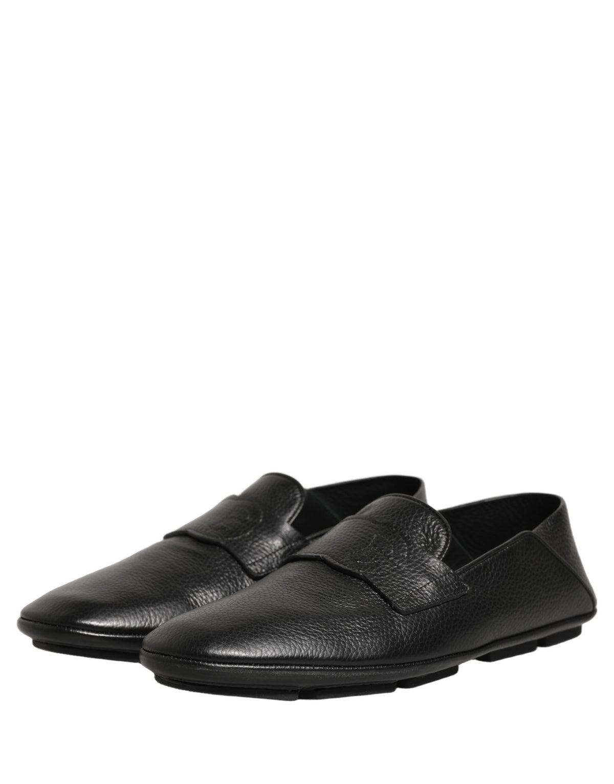 Dolce & Gabbana 9 To 5 Men's Deerskin Leather Loafer Slip-On Strap Shoes - Black Signature