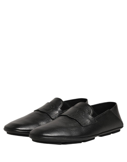 Dolce & Gabbana 9 To 5 Men's Deerskin Leather Loafer Slip-On Strap Shoes - Black Signature