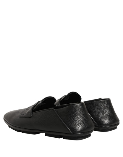 Dolce & Gabbana 9 To 5 Men's Deerskin Leather Loafer Slip-On Strap Shoes - Black Signature